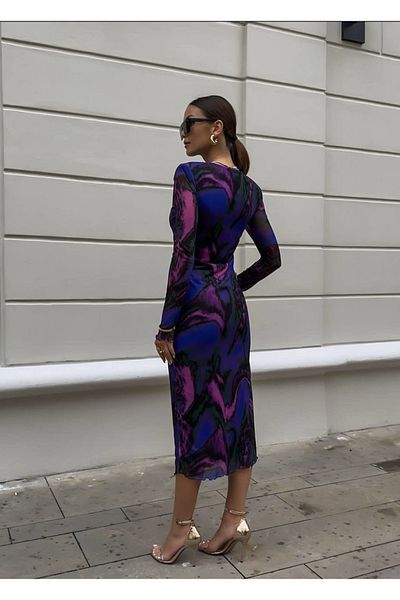 LİSAA BUTİK Rochie midi căptușită din tul cu mânecă lungă cu fante