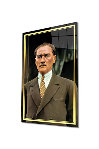 Rosyvien Zlatno prugasti portret Mustafe Kemala Ataturka, staklena slika, dek...