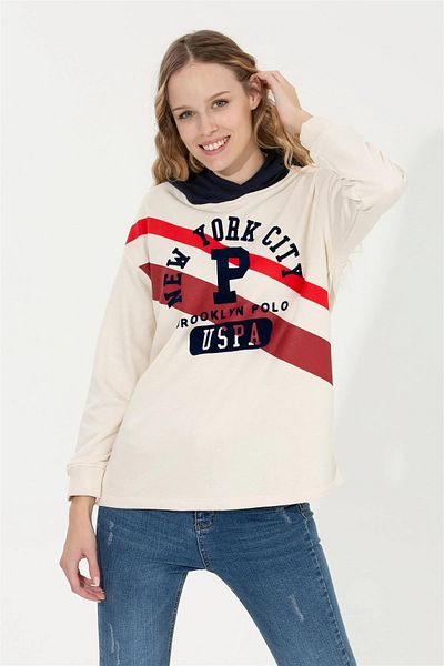 U.S. Polo Assn. Women's Ecru Hooded Sweatshirt