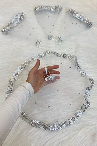 ZEYMERADE منديل العريس باللون الأبيض الفضي، مع الترتر واللؤلؤ، منديل ختان لحف...