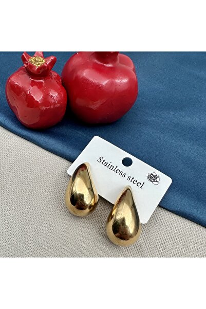Opia Takı & Aksesuar Steel Gold Drop Earrings