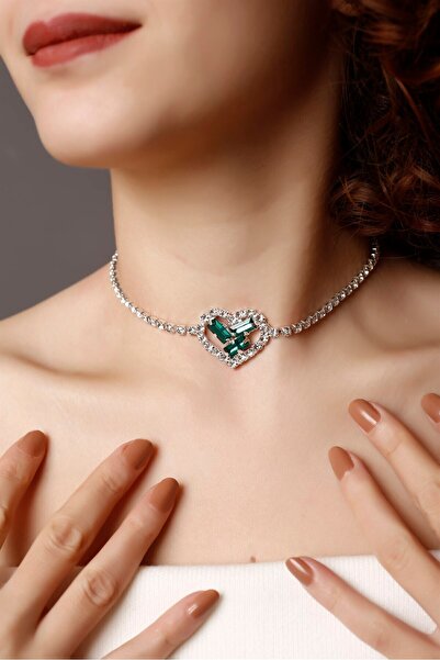 HUBANN قلادة على شكل قلب من الأحجار الكريمة الخضراء، قلادة على شكل قلب من الأ...