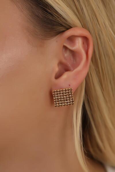 HUBANN أقراط ذهبية اللون مربعة صغيرة منقوشة بالحجر أقراط مربعة صغيرة أقراط ال...