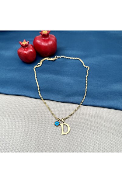 Opia Takı & Aksesuar Çelik Burgu Zincir Nazar Boncuklu Gold Harf Kolye