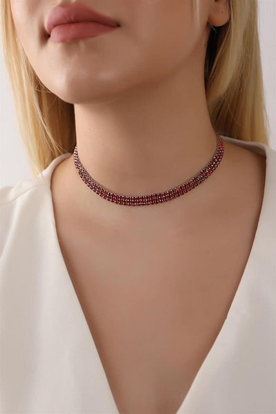 HUBANN Red Color Waterway 3 Row Stone Choker Necklace Stone Necklace Trend Choker Necklace Choker
