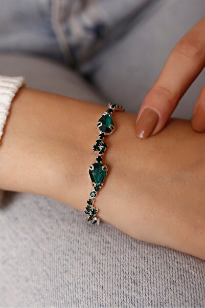 HUBANN Baklava Desenli Yeşil Taşlı Geometrik Su Yolu Bileklik Kristal Bilekli...