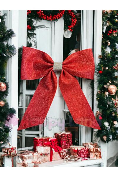 Happyland New Year's Red Door Tableware Tree Ornament Glitter Eva Bow Decor New Year's Ornament 30x30 cm Red