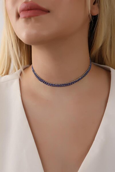 HUBANN Mavi Renk Su Yolu 2 Sıralı Taşlı Choker Kolye Taşlı Kolye Trend Choker...