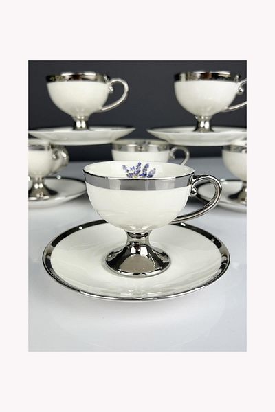 ACAR Miranda Luxury Porcelain Silver 6-Piece Cup Set