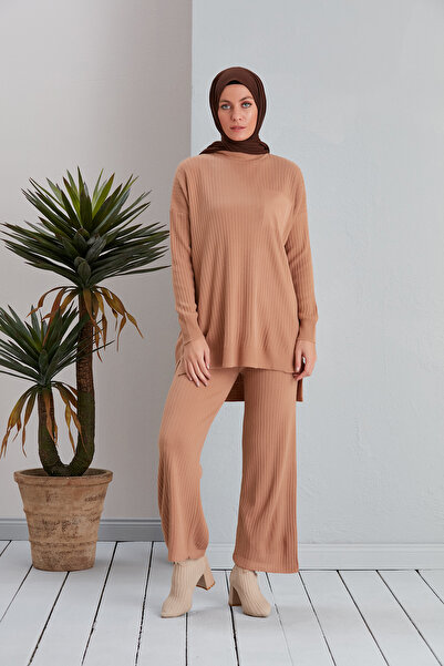 MODAMÜNASİP Set de tricotaje cu tunica si pantaloni cu detaliu de buzunar pen...