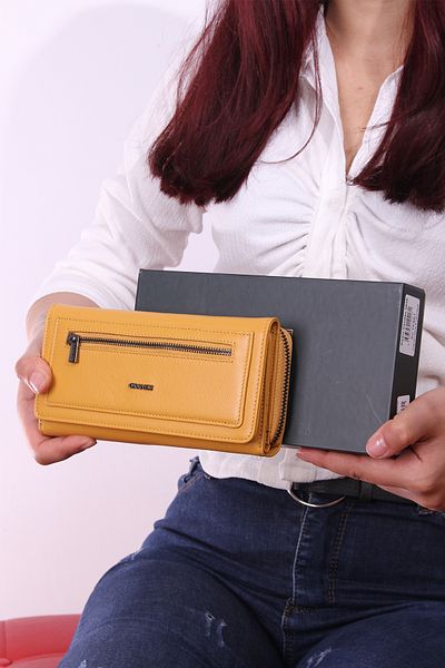 Grande 2636 Genuine Leather Women's Card Holder, Paper & Coin Compartment Model Stylish Card Holder Wallet YELLOW