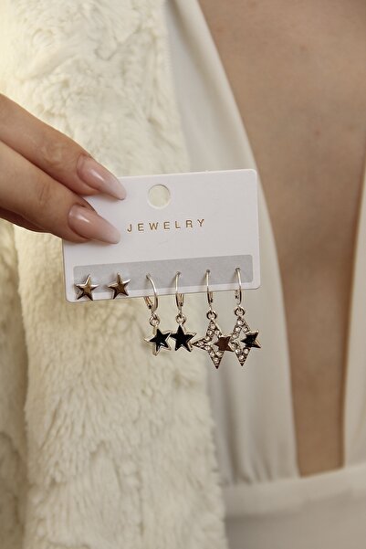 takıtarzım Sallantılı kadın yıldızlı silver set küpe