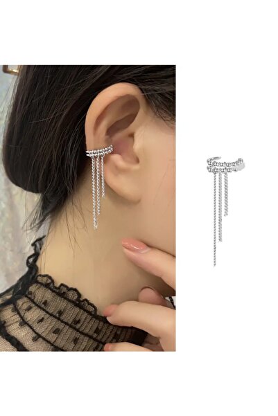 TakıConcept Deliksiz Sıkıştırma Zincirli Ear Cuff Manşet Küpe Gümüş Kaplama