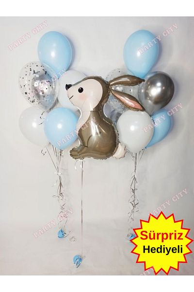 Party City Cute Rabbit Foil Balloon Themed Birthday Party Celebration Set
