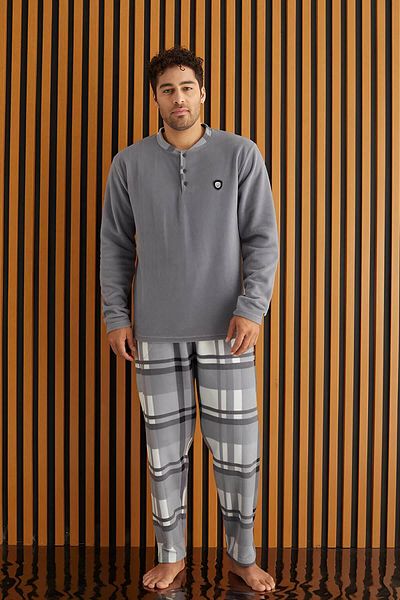 Pijamaevi Melange Plaid Patterned Fleece Men's Pajama Set