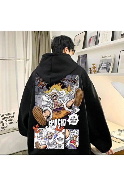 DEEFWEAR سويت شيرت بقلنسوة كبير الحجم من Anime Monkey D. Luffy One Piece (للج...