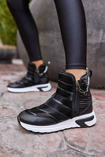 ANGELİNA JONES NİSSA KADİN SİYAH PARASUT KUMAŞ DETAY ÇİFT FERMUARLİ BOT