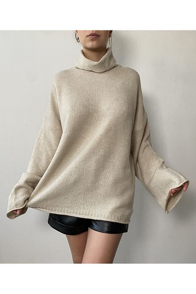 minaaise Stone Soft Oversize Turtleneck Sweater 24309