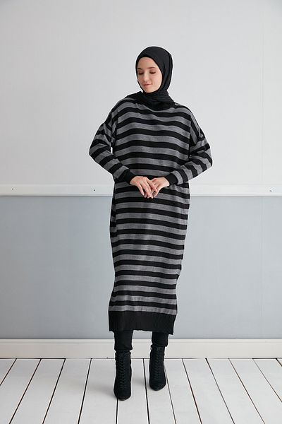 MODAMÜNASİP Wonderful Striped Knitwear Hijab Tunik