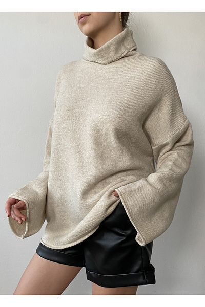 minaaise Stone Soft Oversize Turtleneck Sweater 24309