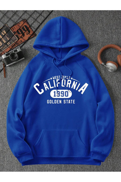 YUVEST سويت شيرت بقلنسوة مطبوع باللون الأزرق للجنسين من Blackrock مقاس كاليفورنيا 1890