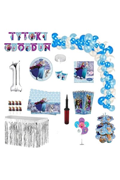 Azebu Frozen Elsa Anna Karlar Ülkesi 8 Kişilik 1 Yaş Doğum Günü Parti Konsept...
