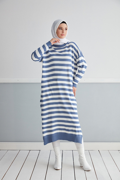 MODAMÜNASİP Чудова смугаста трикотажна туніка з покриттям для голови