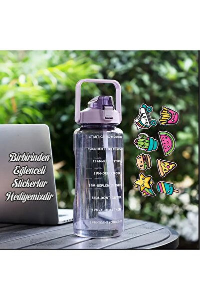 NumuneMarket 2 Lt Pipetli Motivasyonel Su Matarası Suluk Spor Salonu Su Şişes...