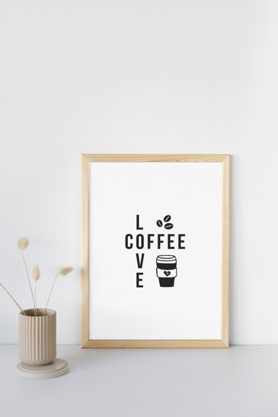 caddehediye ÇERÇEVELİ DOĞAL Ahşap Tablo Love Coffe Kahve Aşkına Dekor Tasarım...