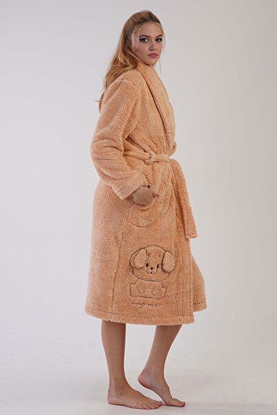 CANTERİDER Γυναικείο μπεζ σούπερ μαλακό μακρυμάνικο φόρεμα με γιακά Welwelsoft