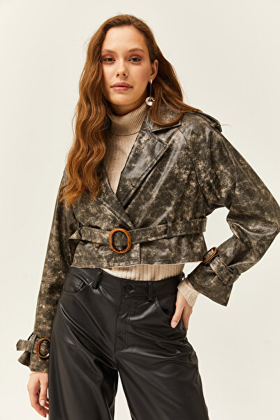 Olalook Жіноча чорна куртка зі штучної шкіри на підкладці CKT19000371