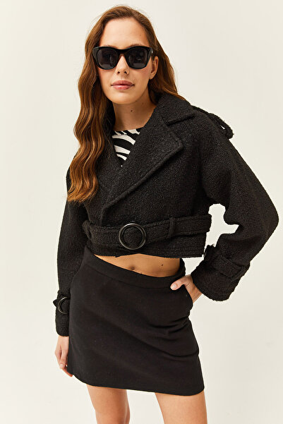 Olalook Dámská bunda s černým lemovaným páskem Crop Boucle Jacket CKT-19000372