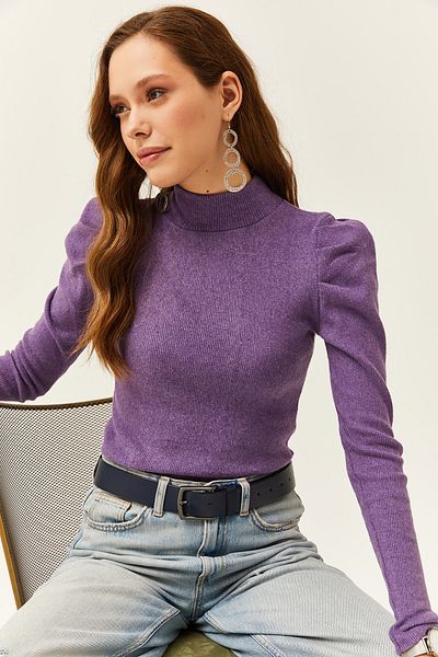 Olalook Lila Lycra-Bluse mit Prinzessinnenärmeln für Damen BLZ-19001595