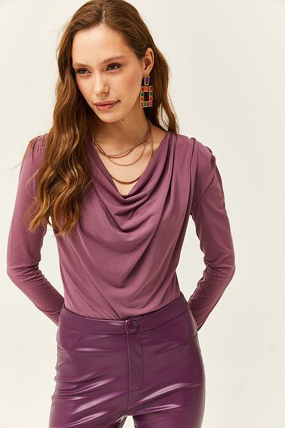 Olalook Γυναικεία μπλούζα Dusty Rose με πλισέ γιακά BLZ-19002419