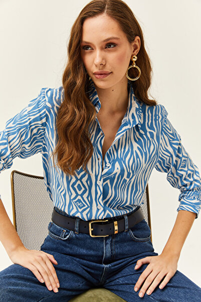 Olalook Cămașă de damă din viscoză cu model zebră Indigo GML-19000670