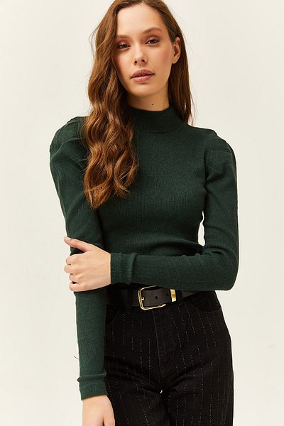 Olalook Smaragdgrüne Lycra-Bluse mit Prinzessinnenärmeln für Damen BLZ-19001595