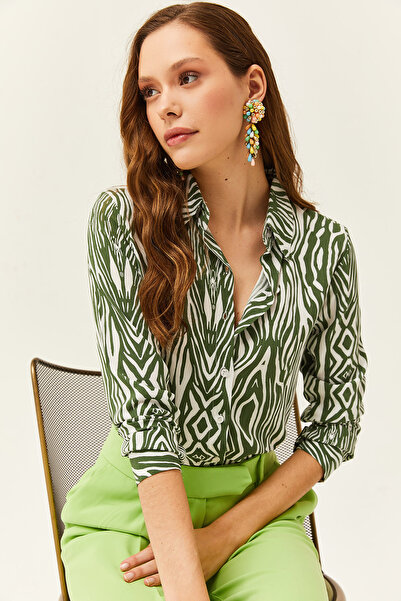 Olalook Dámská smaragdově zelená zebra vzorovaná viskózová košile GML-19000670