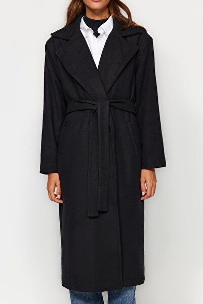 Trendyol Modest Black Belted Long Lined Cashmere Coat TCTAW24AB00035