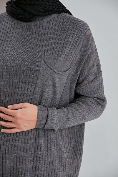 MODAMÜNASİP Single Pocket Skirt and Tunic Bottom Top Double Knitwear Set