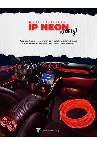 C9 Araç Içi Neon Ledi Ip Led Torpido Ledi 2 Metre Neon Led Kırmızı