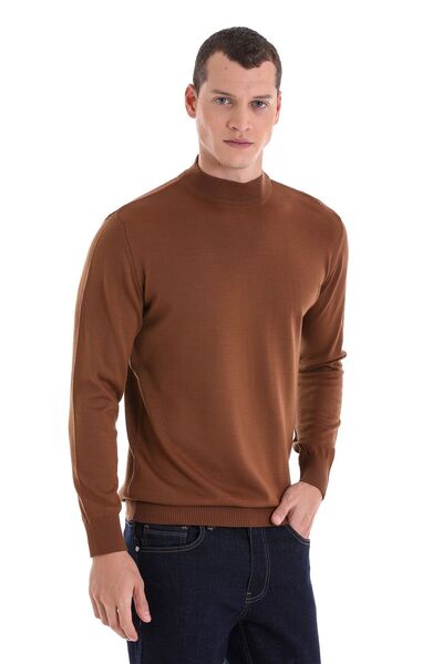Hatemoğlu Kahverengi Regular Fit Düz Yarım Balıkçı Yaka Yünlü Triko Kazak
