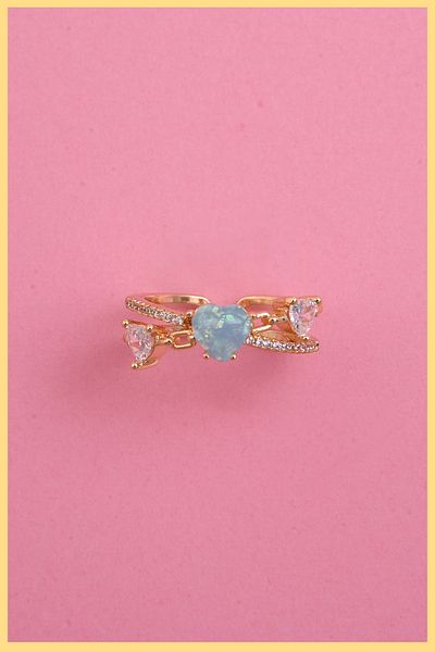AURRARİ Women's 18k Gold Plated Zircon Heart & Turquoise Mother-of-Pearl Heart Stone Adjustable Steel Ring (exclusive)