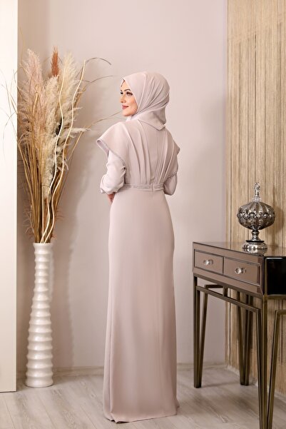 PİENNAR Βραδινό φόρεμα Fairy με πέτρες στο μπροστινό μέρος - Κρέμα