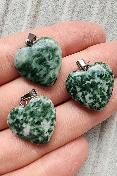 Tesbih Atölyesi Certified Heart Model Green Dot Jasper Stone Necklace