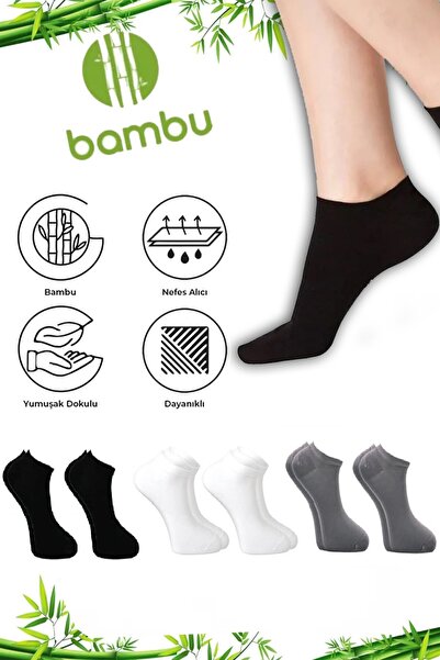 çs socks Unısex 6 Çift Bambu Patik 2 Siyah 2 Beyaz 2 Gri (DİKİŞSİZ)