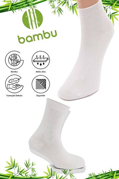 çs socks ERKEK 6 ÇİFT BAMBU YARIM KONÇ BEYAZ ÇORAP (DİKİŞSİZ)