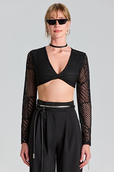 World Fashion Trends Cultură neagră detaliată din dantelă cu decolteu în V