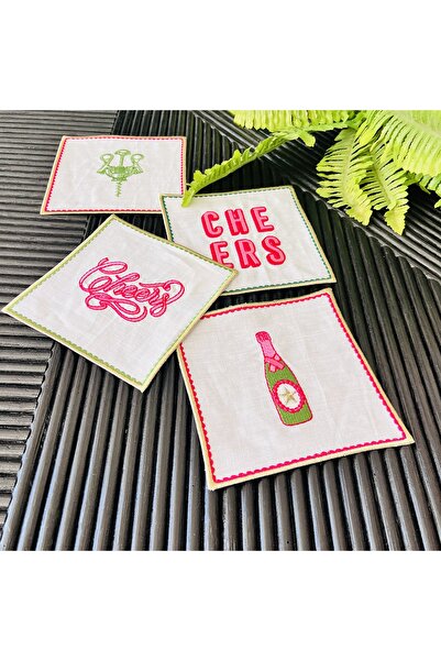 ge living Cheers Themed Set of 4 Cocktail Napkins