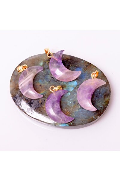 Taş Sandığı Moon Shaped Amethyst Stone Pendant - Small Size (Gold Color)