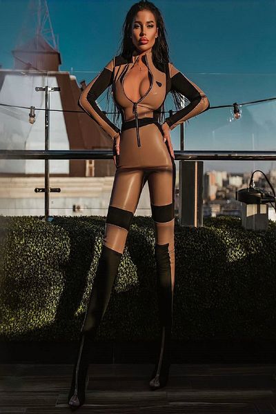 Fashiontayt Δερμάτινη φόρμα Lycra με φερμουάρ γιακά - Καθημερινή και νυχτερινή χρήση